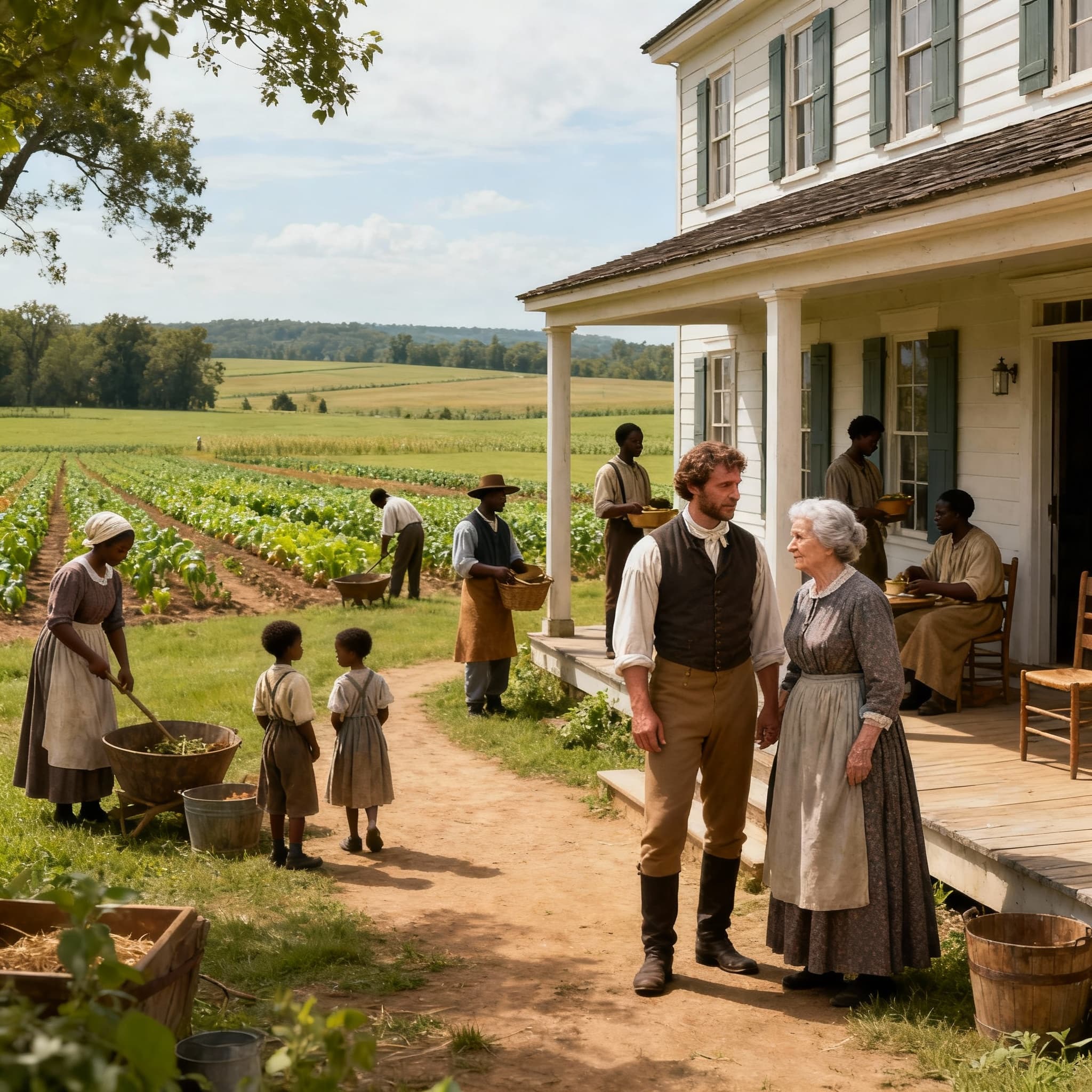 A depiction of enslaved labor on a 19th-century farm