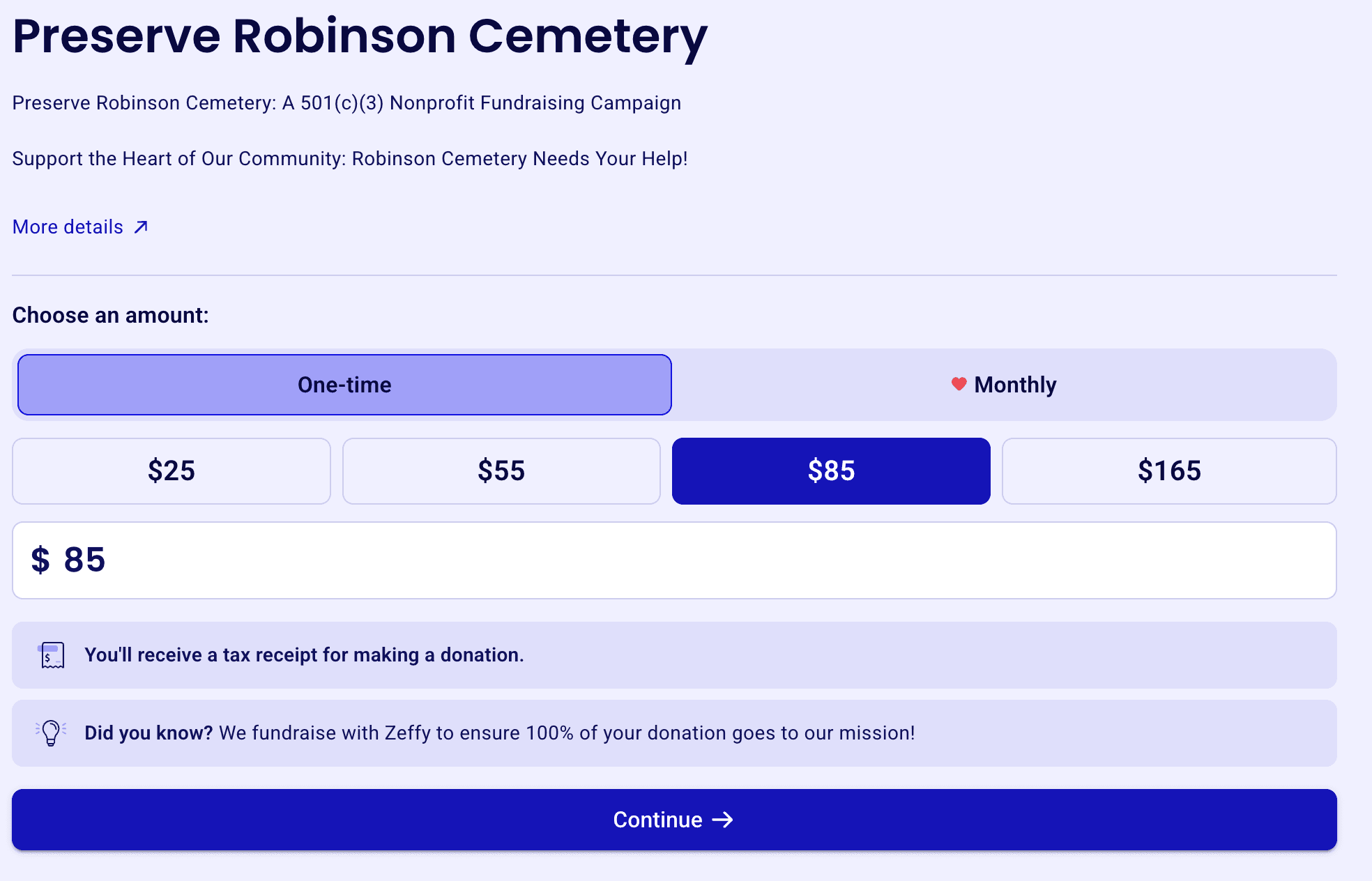 Donate via Zeffy UI